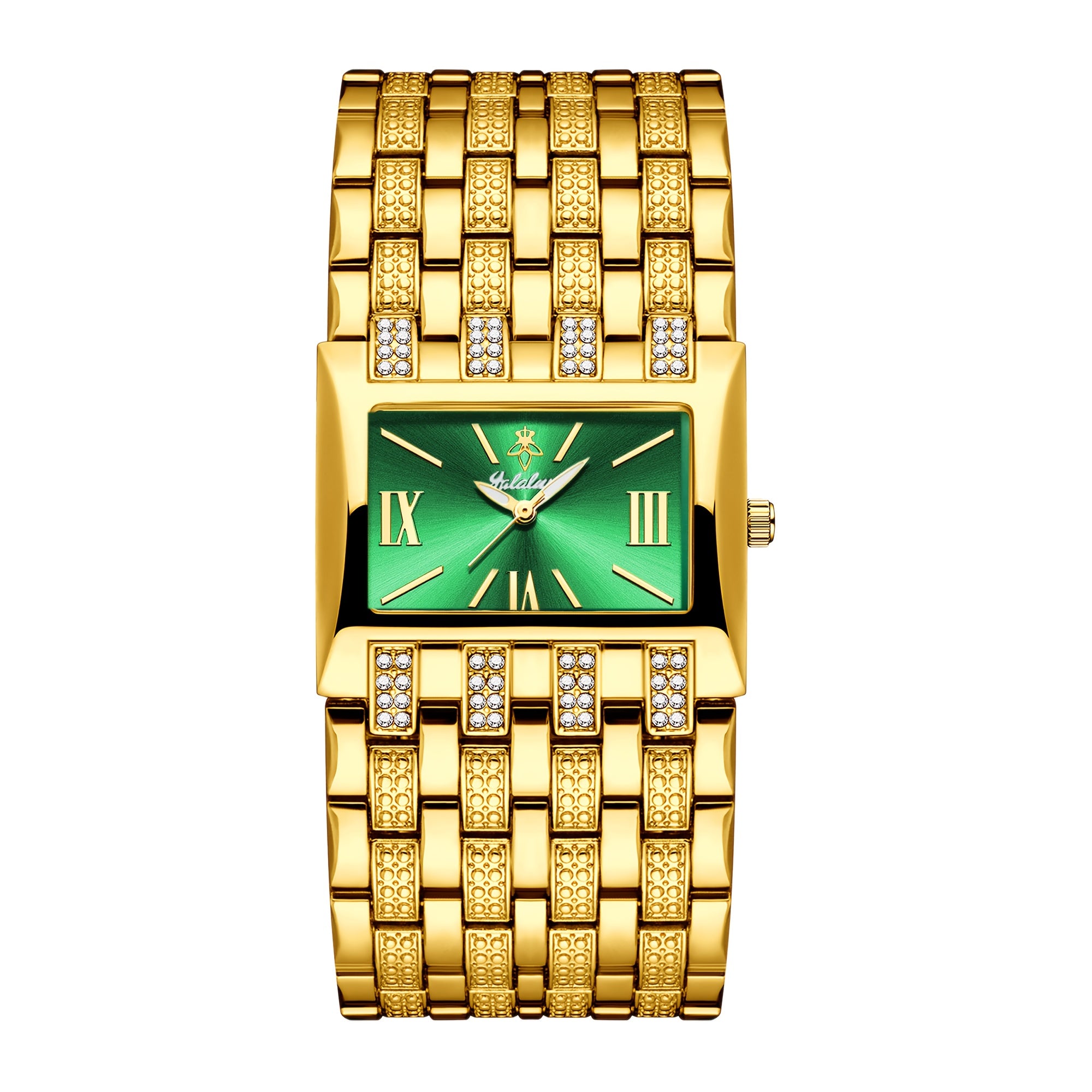 1pc Yalalusi Men'S Fashion Watch | Luminous Pointer, Business Golden, Casual Splicing Wristband, Easy Rhinestone Decoration, Gift Box And Strap Remover, Ideal For Father And Friends Gift