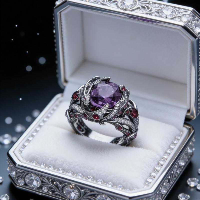 925 Sterling Silvery Men's Dragon Ring, Gothic Jewelry Heavy Metal Ring, Set with Luxurious 5A 5A Cubic Zirconiaia, Suitable for Daily Wear and Party/birthday/Halloween Gifts/anniversary Christmas Gifts