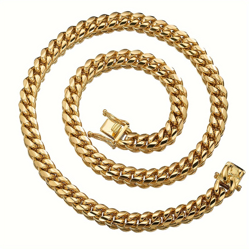 Mens Stainless Steel Cuban Chain Fashion Golden Necklace