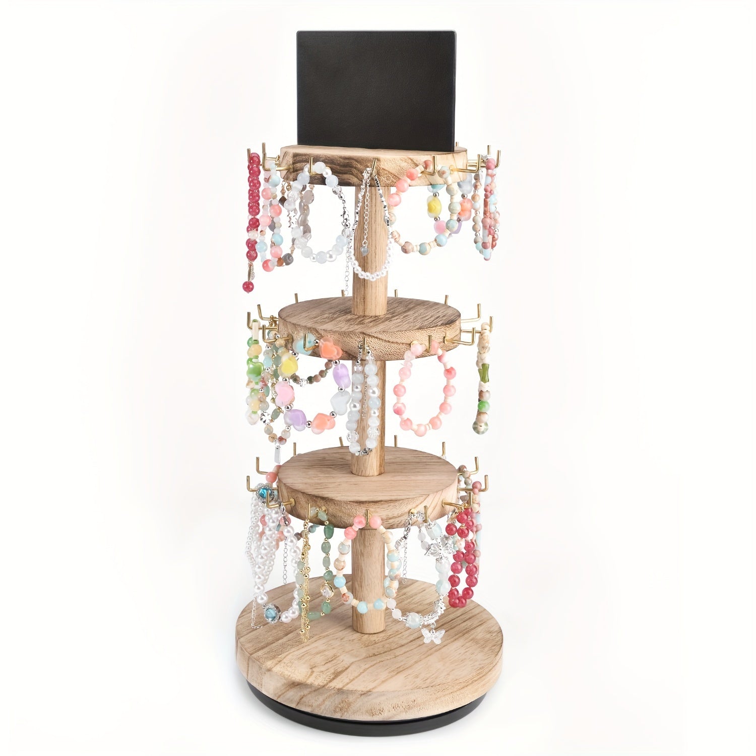 [Jewelry Tower Organizer] 3-Tier Large Capacity Wooden Jewelry Tower Organizer with Multi-Tier Bracelet And Necklace Shelves Rotating Display Rack for Dressers And Counters