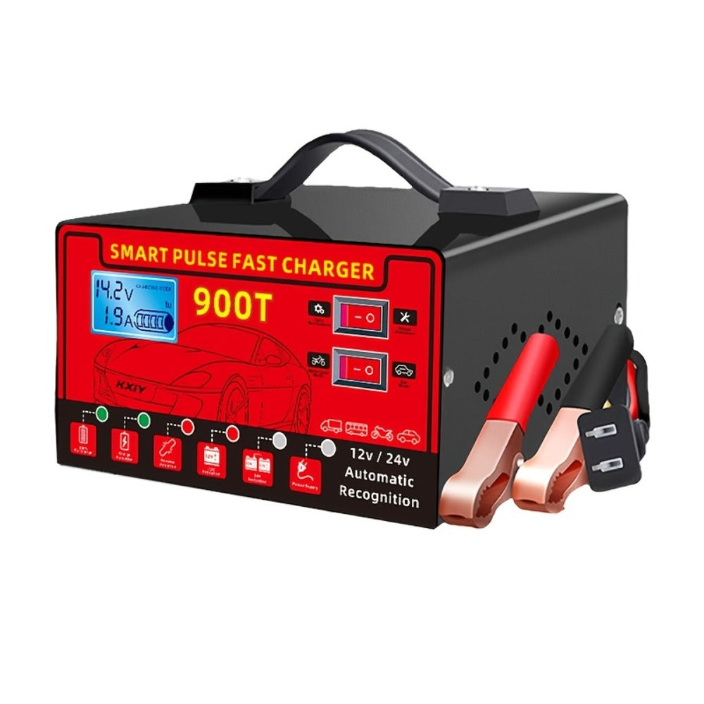 Advanced Smart Universal Battery Charger for 12V And 24V, with LCD Screen, Pulse Repair Function, And Temperature Regulation - Designed for Smart Trickle Charging Maintenance of Car, Truck, Harvester, Lawn Mower, Boat, And Motorcycle Batteries