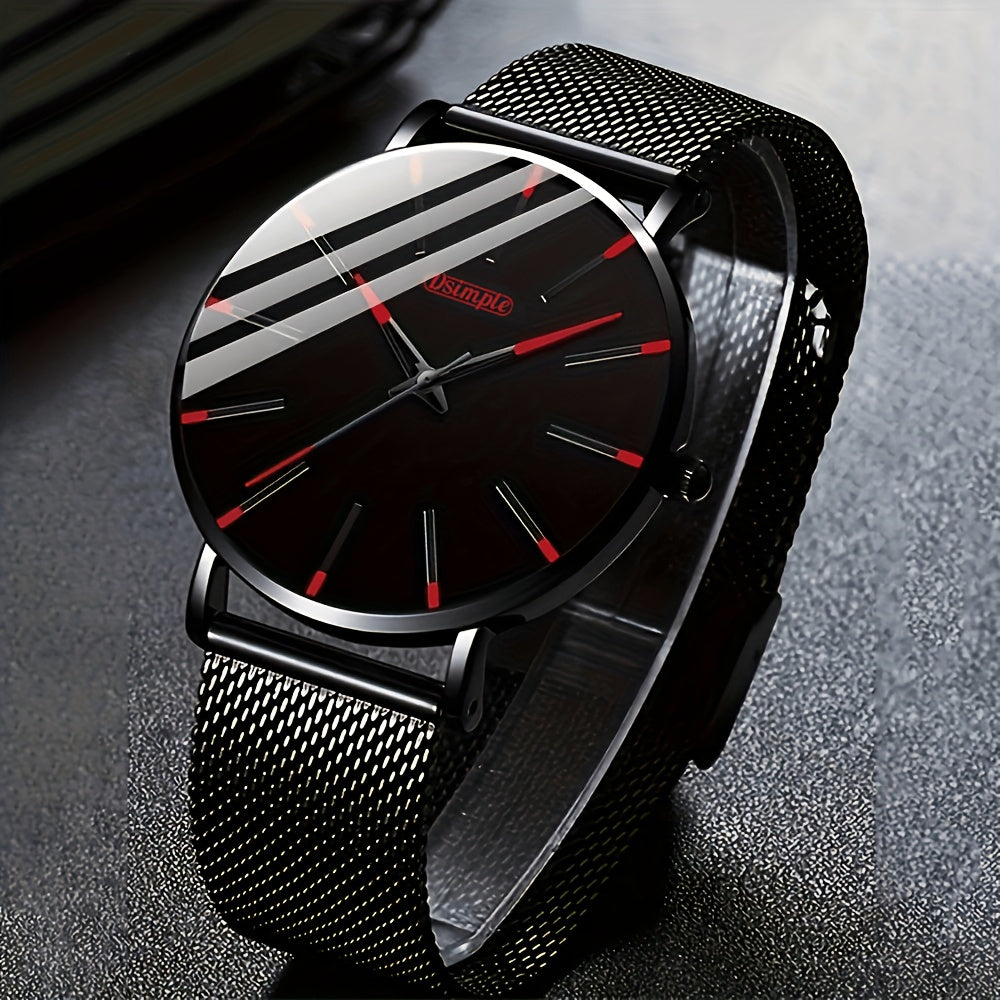 4pcs Men's Watch + Triangle Spearhead Necklace Set, Casual Business Quartz Men Watches, Fashion Accessories, Suitable for Any Occasion, Gifts for Men
