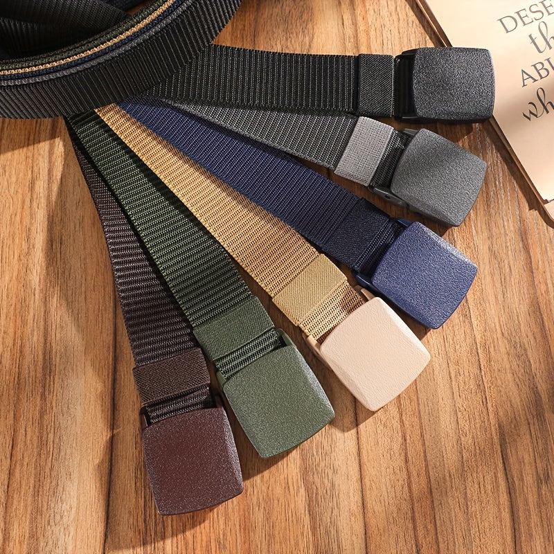 3/6pcs Men'S Casual Nylon Belt with Adjustable Plastic Buckle, Durable And Versatile Outdoor Belt for Hiking, Camping, And Everyday Wear