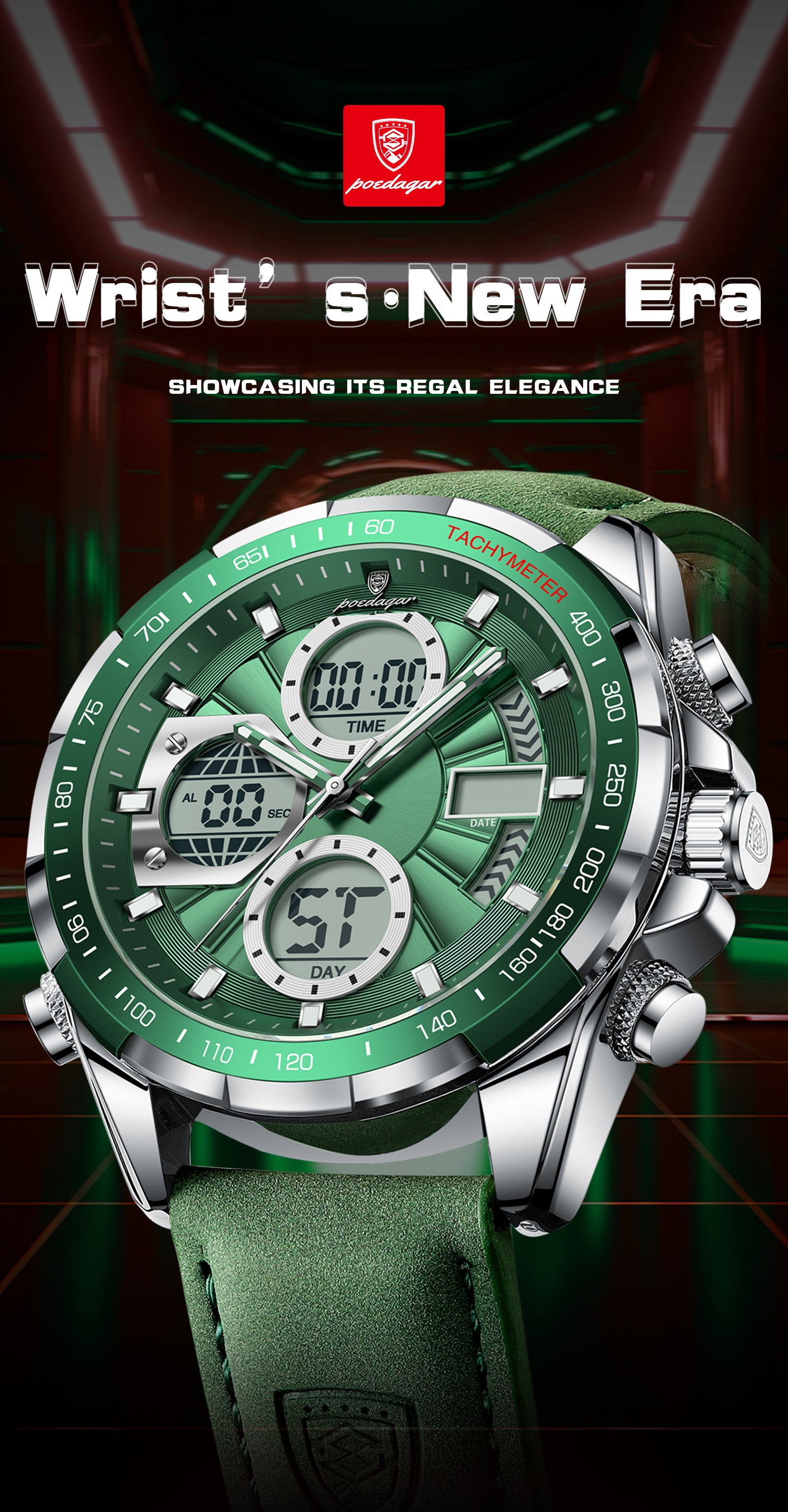 [Sleek Stylish Watch] The POEDAGAR Men's Watch Features a Sleek And Stylish Design Suitable for Casual Attire, Equipped with a Quartz Movement, Alarm Clock, Calendar, And Waterproof Capabilities, Offering Both Analog And Digital Displays