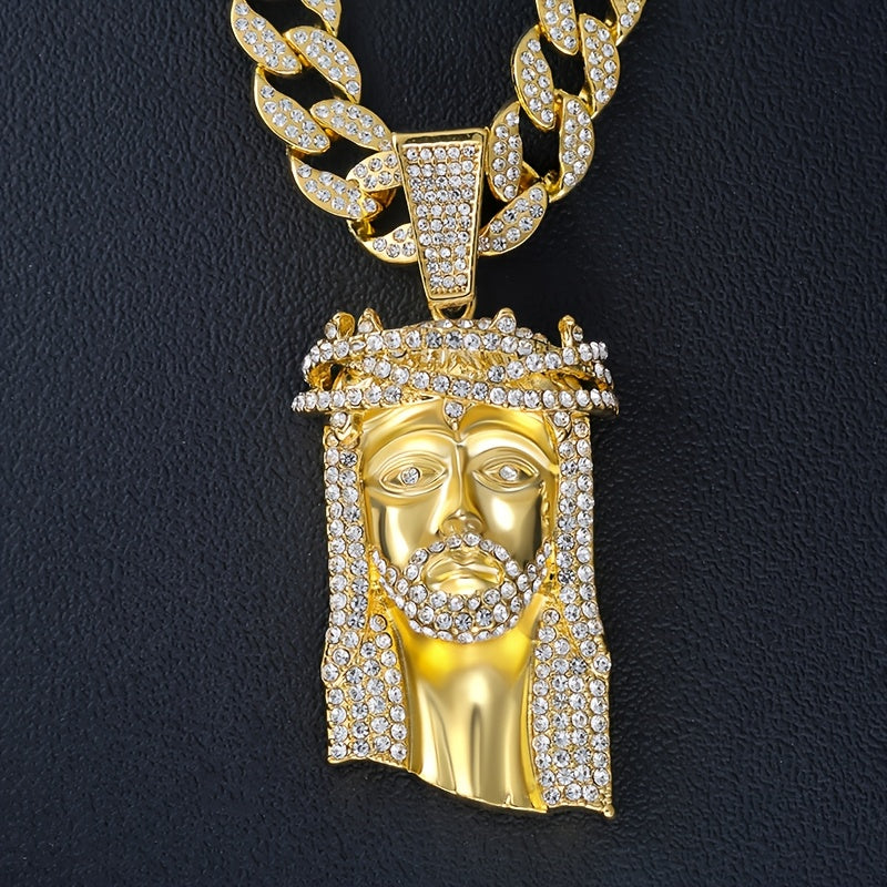 Fully Set Synthetic Synthetic Zircon Hip-hop Men'S Necklace, Fashionable Last Supper Round Plate Decorated Necklace, Trendy And Fashionable, With A Beautiful Gift Box Included