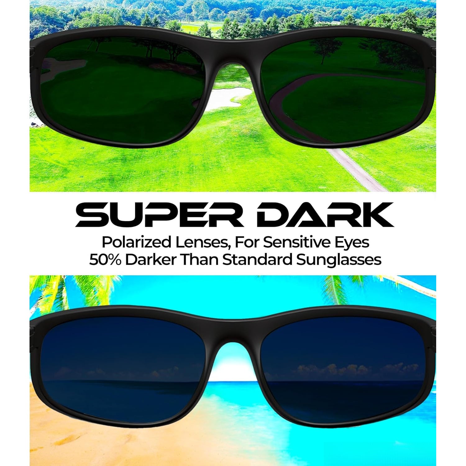 Super Dark Polarized Black | Wrap Around Style Lightweight