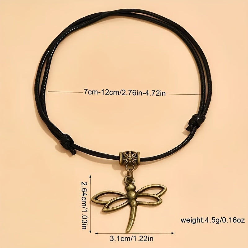 3pcs of Dragonfly/Butterfly/Love Pendant PU Leather Woven Ankle Set,  Drawstring Ankle Bracelet, Summer Beach Travel Accessories, for Teenager