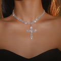 925 Silver Luxury Shining Cross Pendant Necklace, Synthetic Synthetic Zirconia, Silver Neck Jewelry Gift, Luxury, Exquisite, And Elegant, Neck Necklace