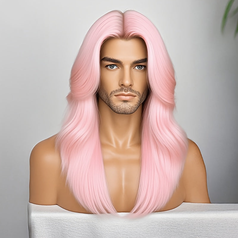 Men' Natural Looking Black Wig Suitable for Daily Use & Themed Parties - Heat Resistant Synthetic Hair Wig with Layered Straight Hair, No Glue Application for Wigs for Halloween, for Party, for Events, 28 Inch Elegant Wig
