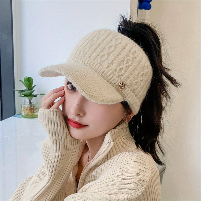 Ultra-Comfortable Fleece-Lined Ponytail Visor - Soft And Skin-Friendly Women'S Caps, Warm, Breathable And Stretchy Ear Caps for Autumn And Winter - Perfect for Outdoor Activities And Casual Wear