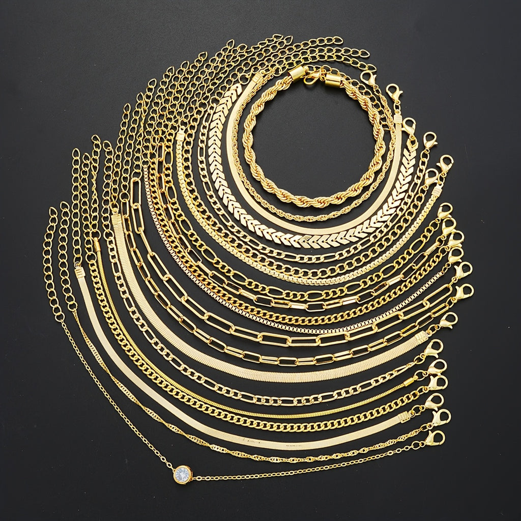 20pcs Elegant Simple Chic Vintage Snake Bone Twisted Plane Metal Geometric Multi-Layered Stacking Bracelet Set for Women Daily Match Party Vacation Dating Holiday Gift