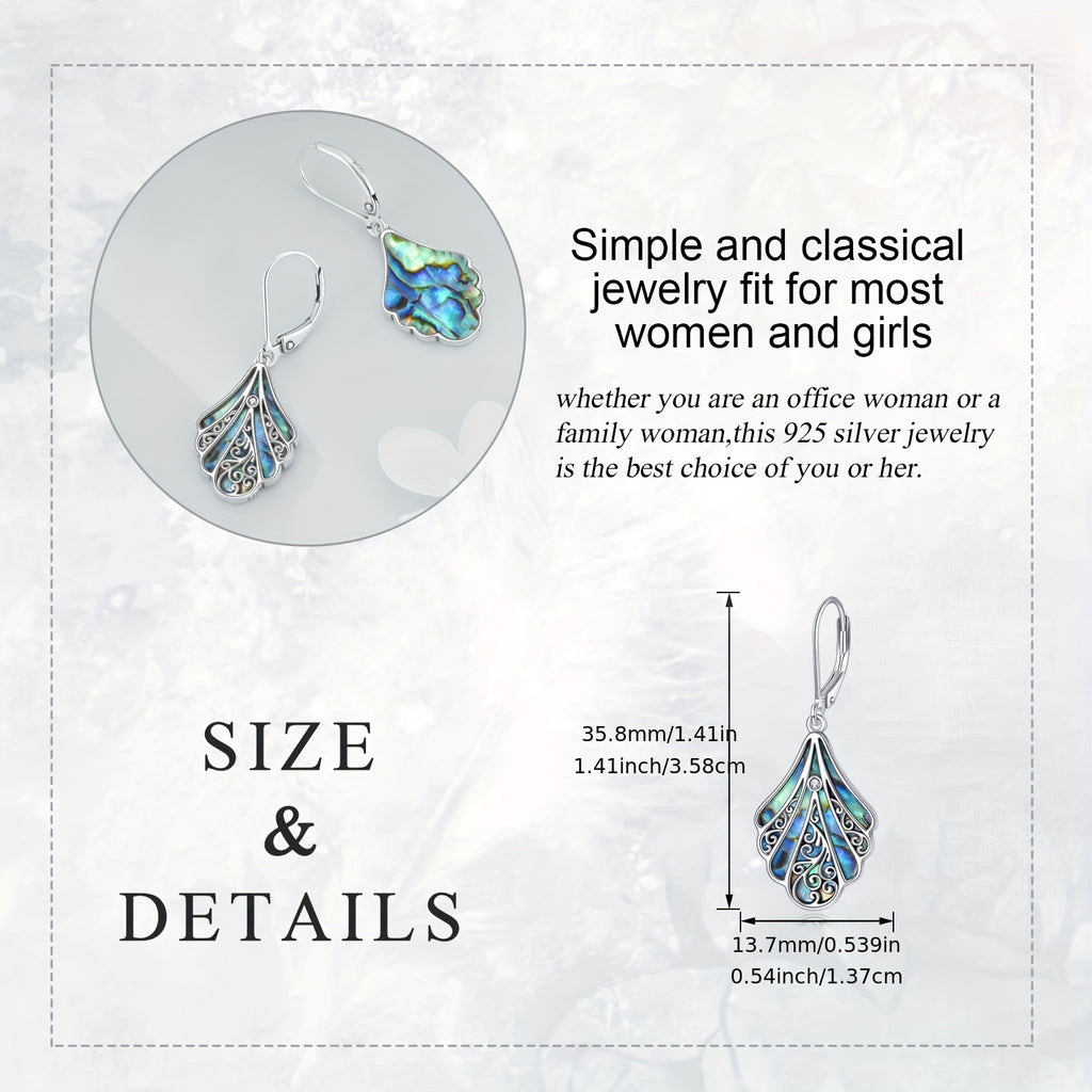 925 Sterling Silver Abalone Shell Drop Earrings, Women'S Hollow Bohemian Earrings, Jewelry Gift