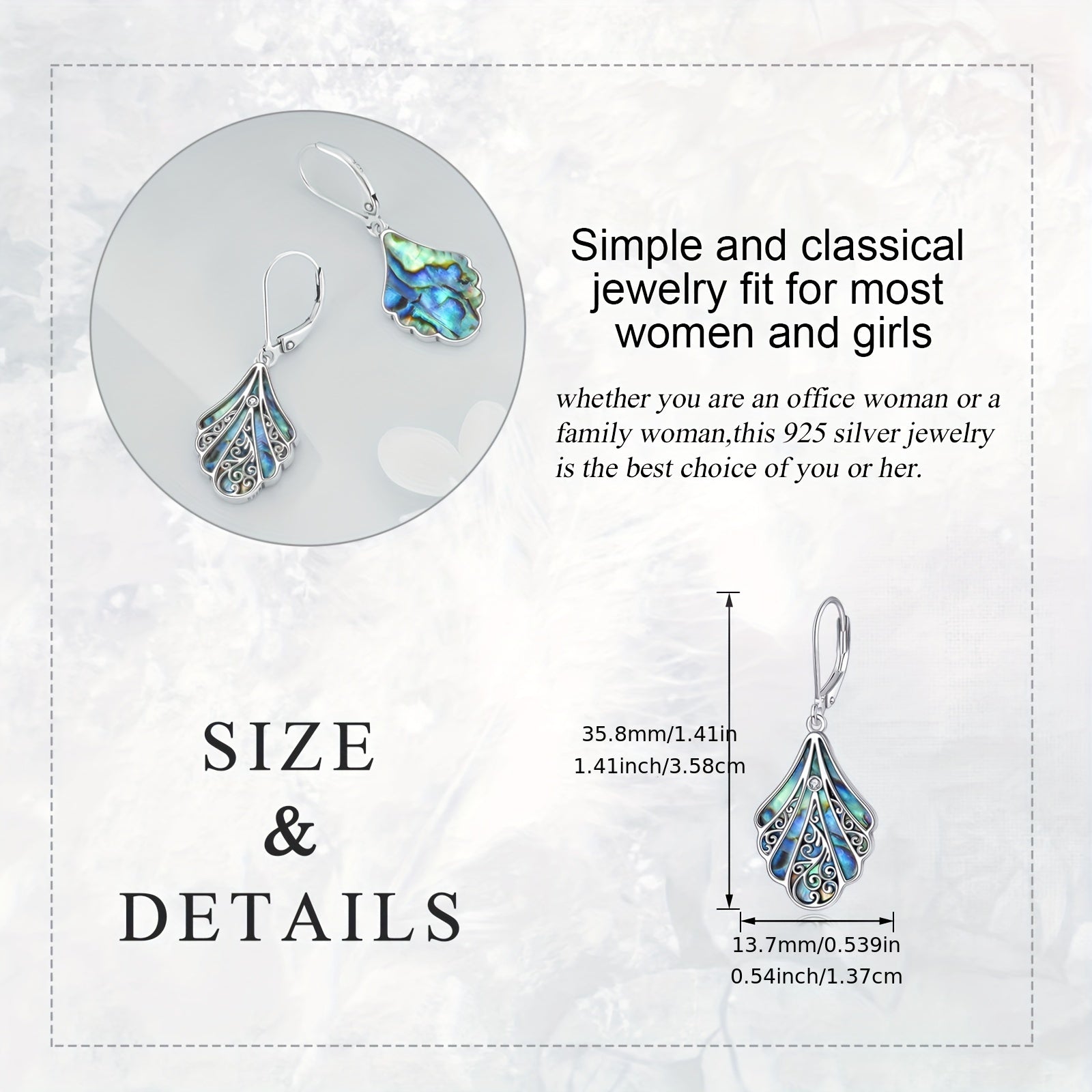 925 Sterling Silver Abalone Shell Drop Earrings, Women'S Hollow Bohemian Earrings, Jewelry Gift