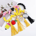 4pcs/set TEACH Pencil Apple Notebook Pendant Handmade Beaded Wrist Keychain Anti Lost Car Keychain Bag Decoration Pendant Hanging Decoration Teacher'S Day Gift Graduation Season Back to School Season Gift, Keychain Accessory, Decorative Charm