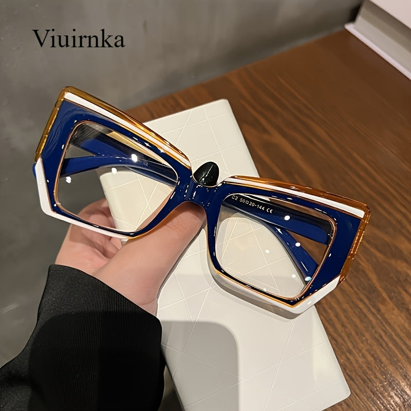 VIUIRNKA Women's Glasses, Trendy Cat Eye Frame with Transparent PC Lens, Blue Light Blocking Computer Glasses, Lightweight Color Block Fashion Eyewear with Case, Cool  Style, Quality Event Wear, Trending Holiday Gifts