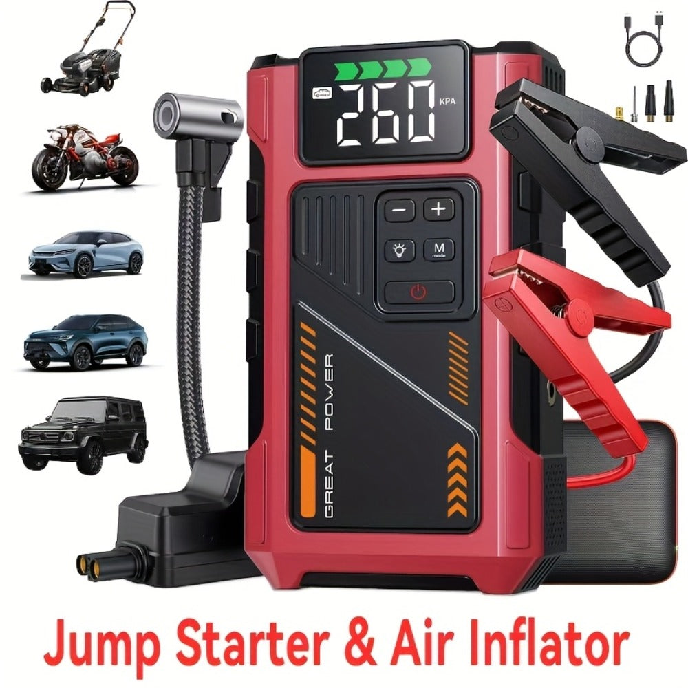 [Portable Car Jump Starter] 4000A Portable Car Jump Starter With Air Compressor, Suitable For 12V(8.0L Gas, 6.5L Diesel) Jump Starter Battery PackWith150 PSl Tire Inflator, 12V Car Battery Jump Power With LED Light, Car Accessories Tools, Car Emergency Ki
