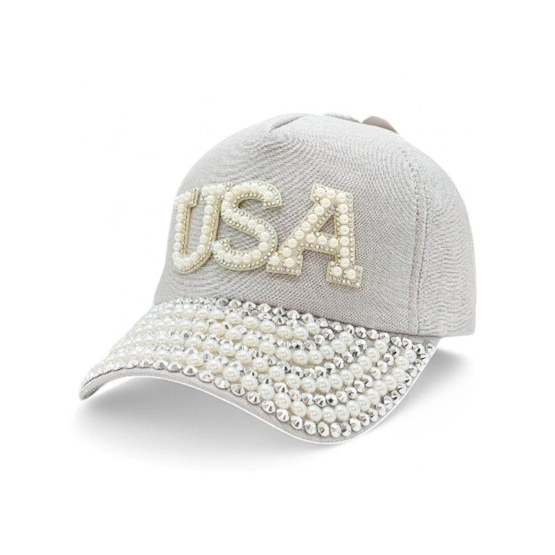 "USA" Bling Bling Bead BASEBALL CAP Adjustable, UV protection Design for American, Perfect for Outdoor Activities, Casual