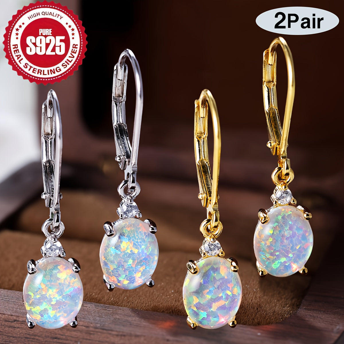 [Sparkling Opal Earrings] 2 Pairs Sparkling Opal Dangle Earrings - Hypoallergenic Fashion Jewelry for Daily Wear & Parties - Multi-Color Options