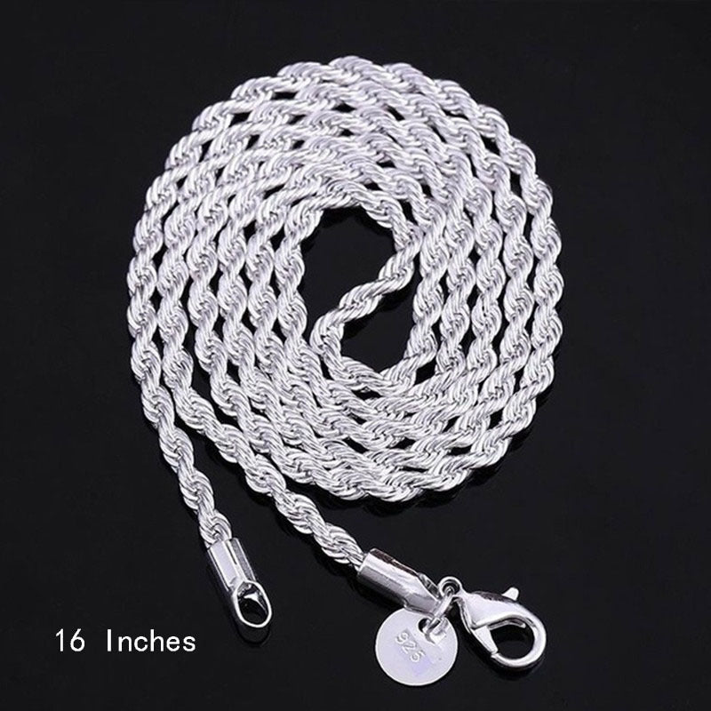 925 Silver Twisted Rope Necklace, with a Simple Hip-Hop Style. an Elegant Jewelry Accessory for Ladies. Suitable for Music Festivals, Vacation Outfits, Valentine'S Day Gifts. Suitable for All Seasons And Can Be Worn Daily.