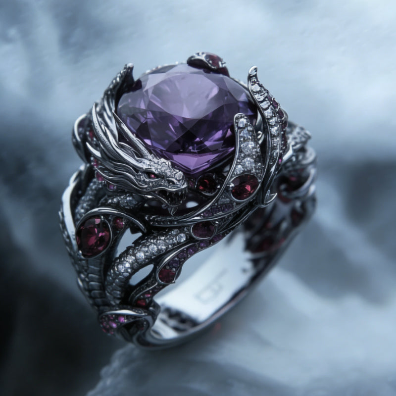 925 Sterling Silvery Men's Dragon Ring, Gothic Jewelry Heavy Metal Ring, Set with Luxurious 5A 5A Cubic Zirconiaia, Suitable for Daily Wear and Party/birthday/Halloween Gifts/anniversary Christmas Gifts