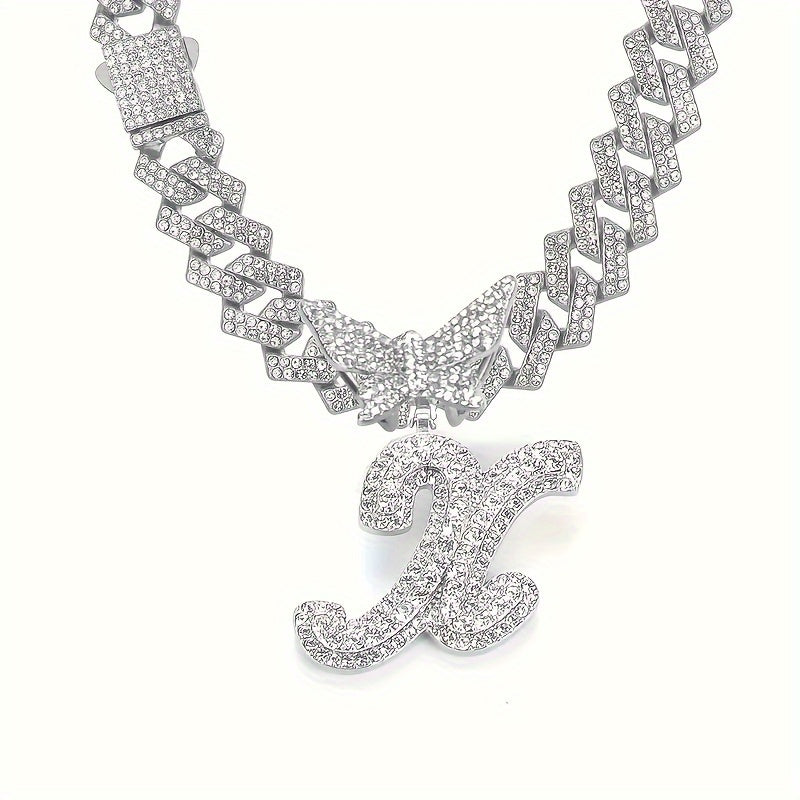 1pc Initial Letter Necklace for Men & Women - Cuban Link Chain with Butterfly Letter Pendant, - Alphabet, Suitable for Birthday/Father's Day/Mother's Day Gifts, Hip Hop Jewelry for,, Family