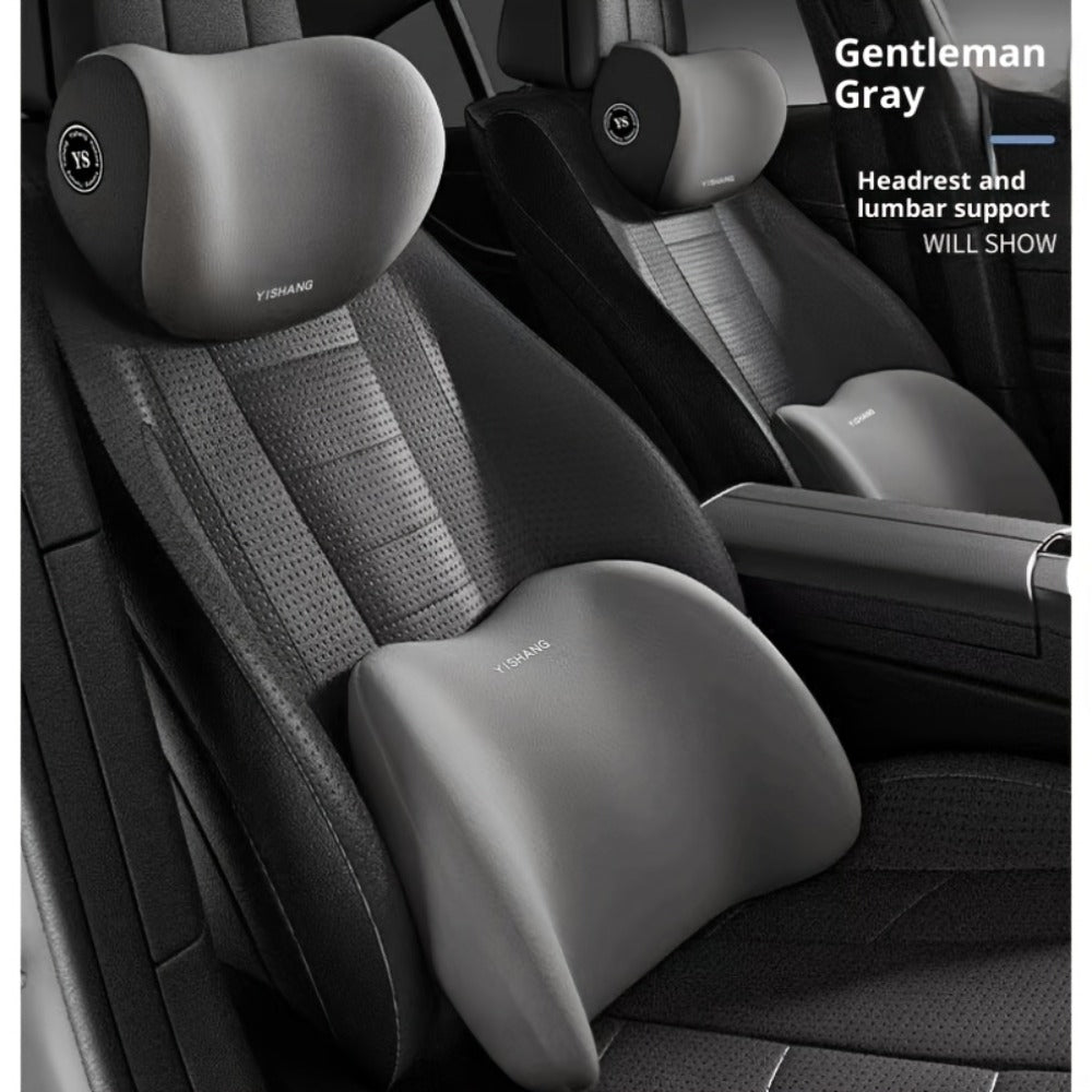 Car Headrest And Lumbar Support Set Comfortable Upgrade for Autumn And Winter Ergonomic Fit Design High-Density Sponge Filling Comfortable for Long-Distance Driving Includes 1 Headrest And 1 Lumbar Support