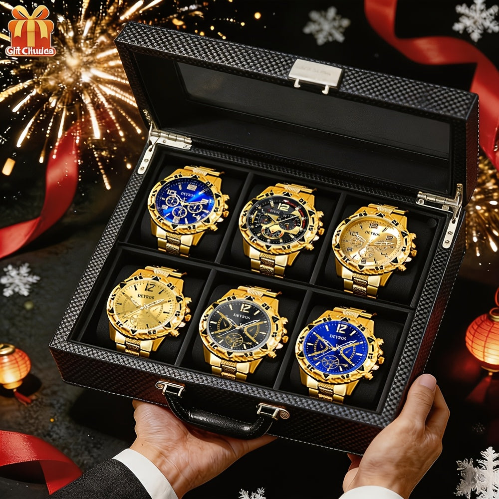 Set of 6 Men'S Watches, Stylish Classic Luxury Quartz Analog Timepieces in Stainless Steel, Perfect Gift Option for Men'S Wrist Watch, Reloj Para Hombre