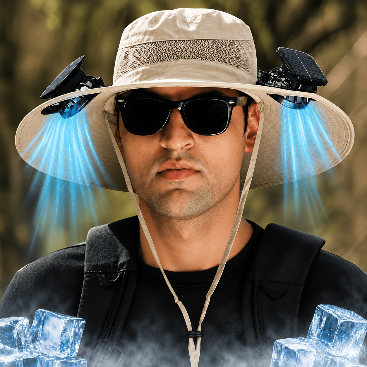 [Solar Cooling Hat] Solar Dual Fan Outdoor Cooling Hat, Breathable Wide Brim Fisherman Hat with Adjustable Strap, Strong Airflow, Long Battery Life, for Fishing Camping Hiking Gardening Two Styles: with Fan/ Without Fan