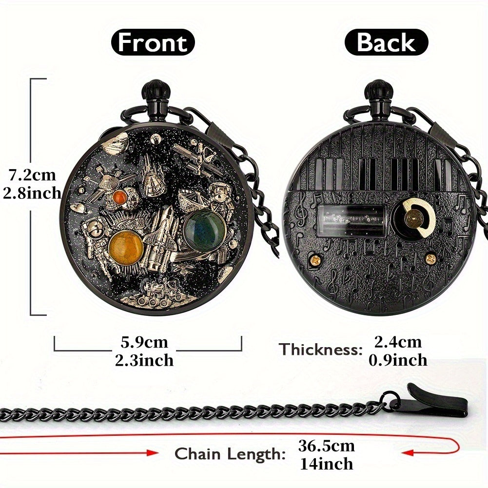 Space Series Music Pocket Watch Original Men Quartz Chain Clock Women Music Necklace Watches Unique Couples Collectibles Gift