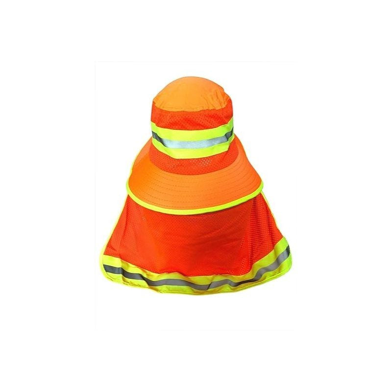 Men High Visibility Reflective Sun Hat with Neck Flap Wide Brim Boonie Hat Bucket Cap