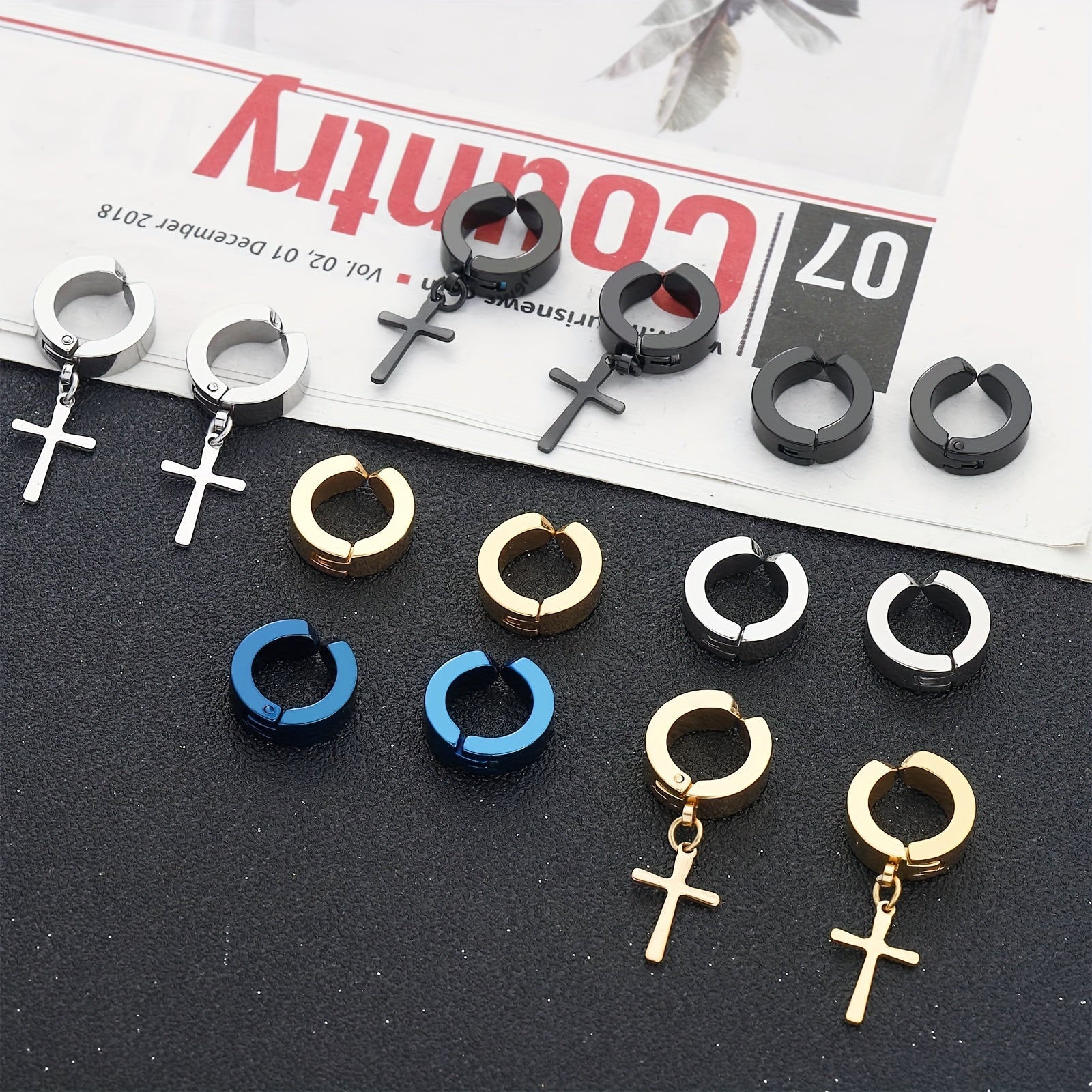 15 Pairs Magnetic Stud Earrings for Men Stainless Steel Magnetic Earrings Men Clip-On Earrings Non-Piercing Cross Earrings Unisex CZ Hoop Dangle Magnetic Earrings for Men Women