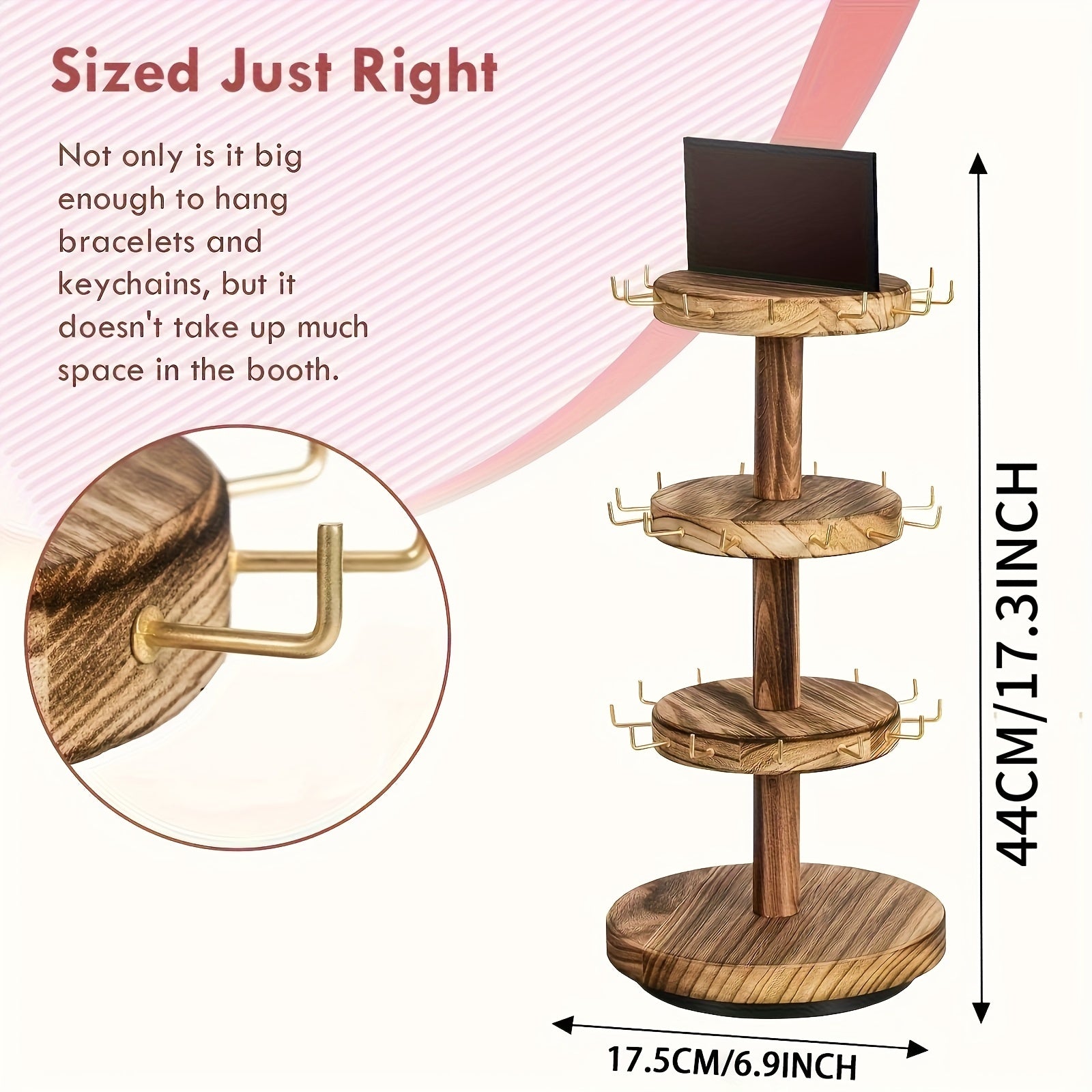 [Jewelry Tower Organizer] 3-Tier Large Capacity Wooden Jewelry Tower Organizer with Multi-Tier Bracelet And Necklace Shelves Rotating Display Rack for Dressers And Counters