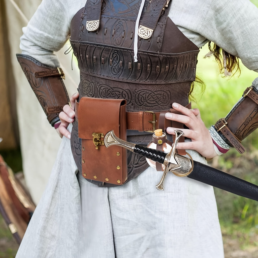 Retro Faux Leather Belt Pouch Featuring a Hanging Ring, Perfect for Renaissance Fairs, Halloween Costumes, And Artistic Cosplay