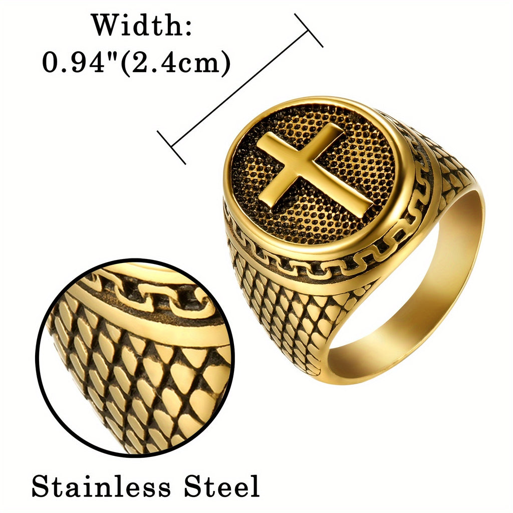 Men's Retro Simple 304 Stainless Steel Crucifix Cross Ring Christian Prayer Band Amulet Vintage Latin Cross Stamp Cast Pattern Size 7-15