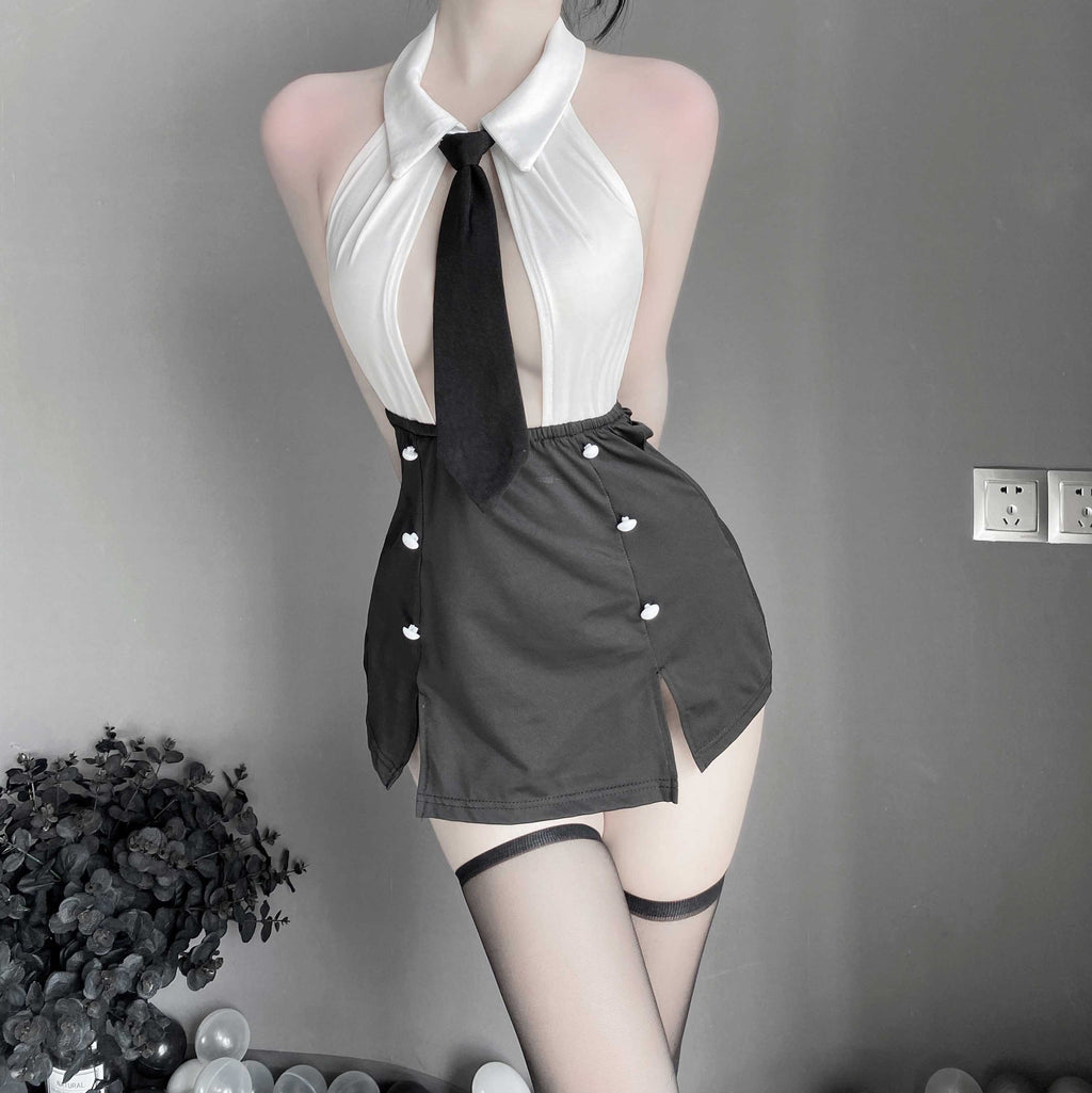 T-2489 Fun Lingerie Sexy Skirt OL Secretary Uniform Seductive Hot Nightclub Pajamas (Costume + short skirt + tie)