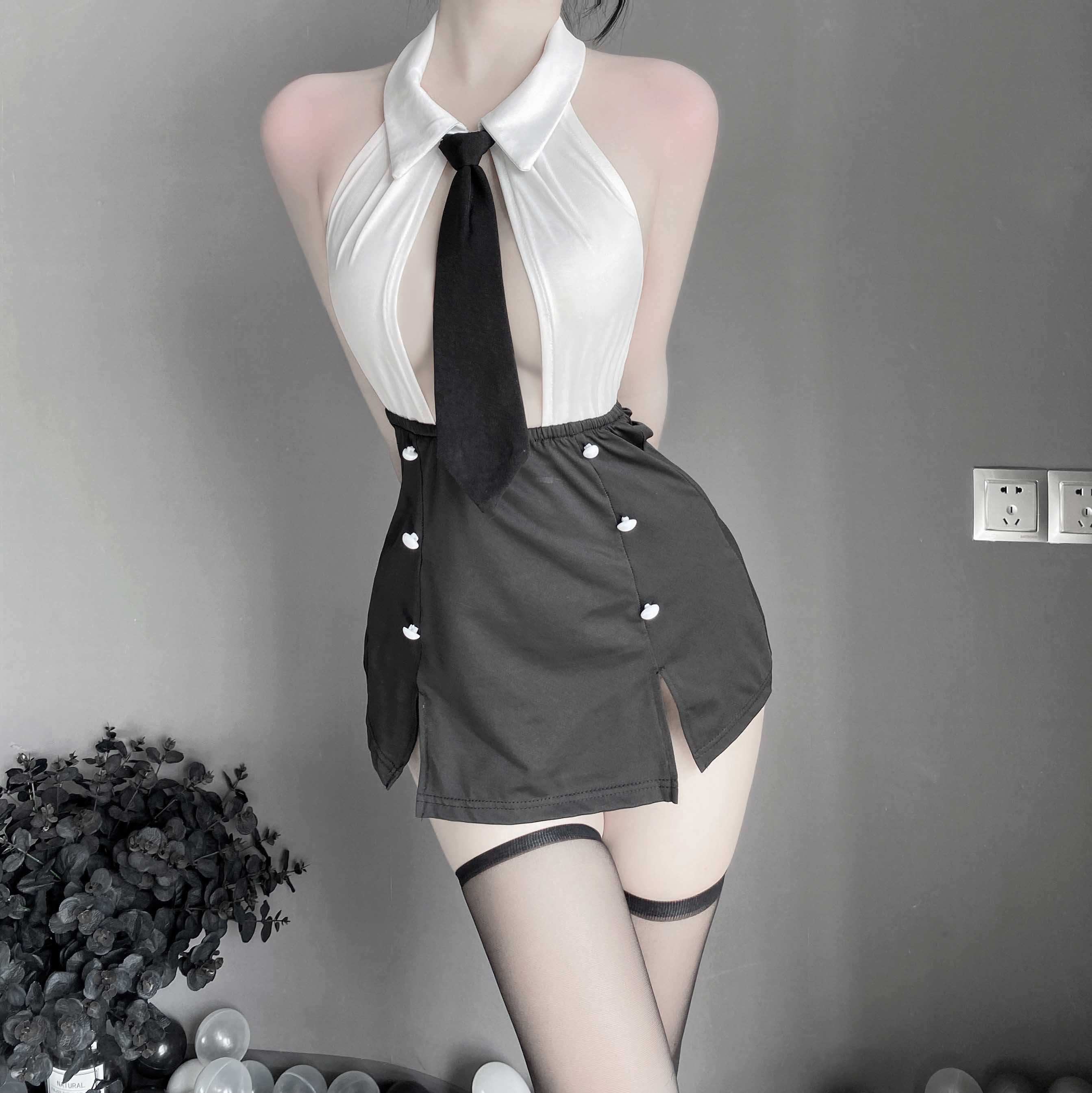 T-2489 Fun Lingerie Sexy Skirt OL Secretary Uniform Seductive Hot Nightclub Pajamas (Costume + short skirt + tie)