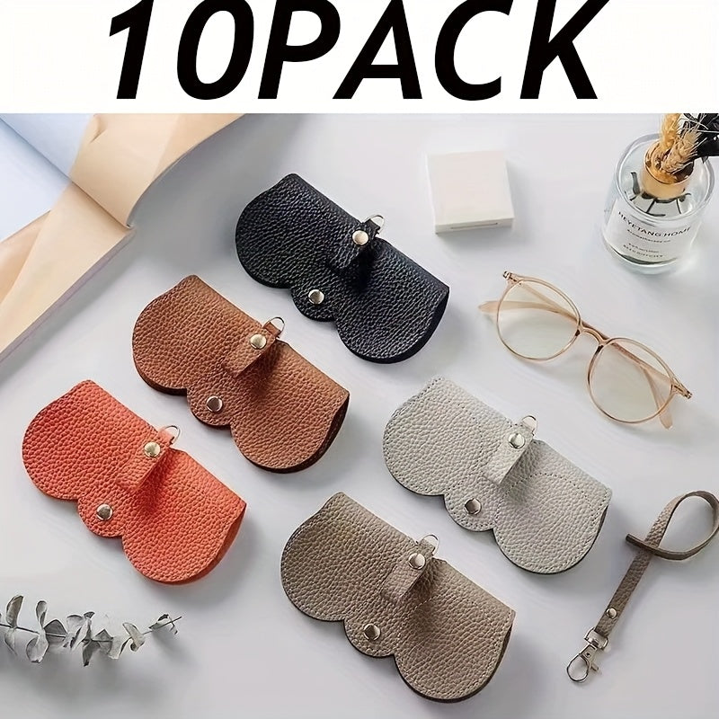 10-Pack Portable Stylish Faux Leather Case - Cute Clip-On Design with Golden Clasp Eyewear Holder for Women, Bag Pendant, Glasses Protection Cover for New Eyeglasses