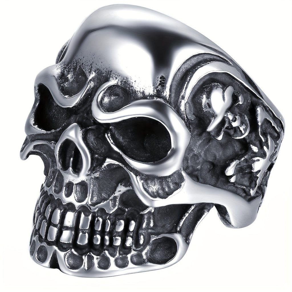 Flongo Men'S Vintage Gothic Skull Stainless Steel Ring Biker Cocktail Party Band Size 7-15