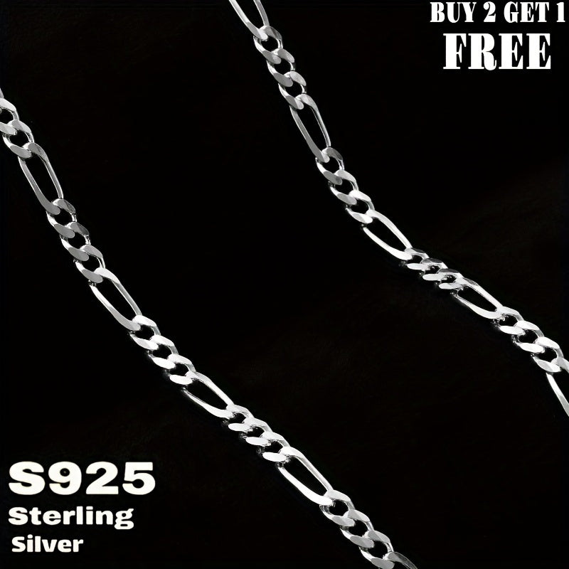 Silvery Jewelry Special, 925 Silver Rough Figaro Necklaces Buy 2 Get 1 Free And Comes With A Beautiful Gift Box, Fashionable And Versatile, Men'S Necklace, Women'S Necklace, You Can Give It For Your Own Use, The Perfect Gift.