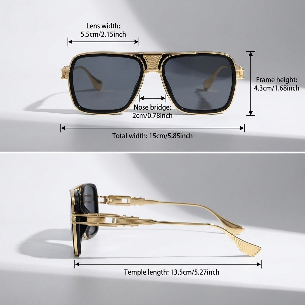 Viuirnka Classic Square Sunglasses for Men Unisex Retro UV Protection Metallic Frame Lightweight Eyewear with Sunglasses Case And Cleaning Cloth for Daily Wear And Outdoor Activities