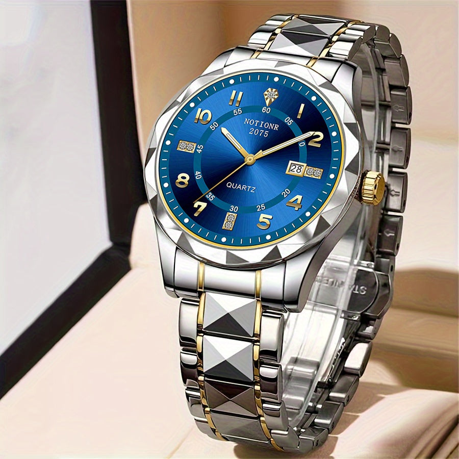 [Roman Rhinestones Quartz Watch] 1pc Men's Roman Rhinestones Quartz Watch | Stainless Steel Strap | Minimalist Classic Design | Ideal for Birthday, Holiday, Valentine's Day Gifts