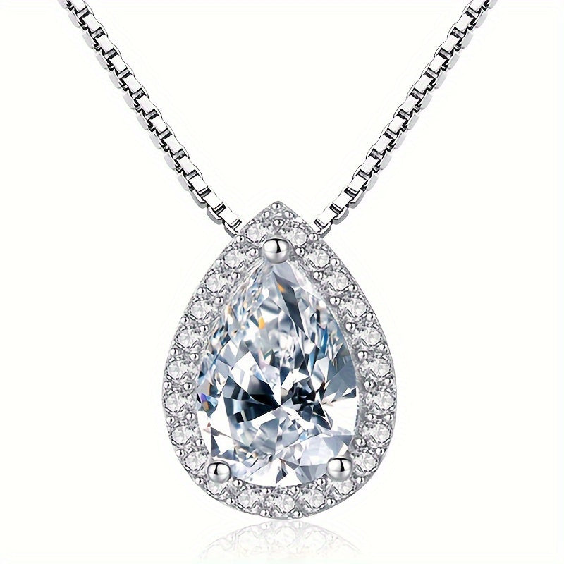 Water Drop Moissanite Pendant Necklaces for Women, 1CT D Color Moissanite Moissanite Necklaces, 925 Sterling Silver Drop Necklaces, Bridal Set Jewelry Gifts with Certificate