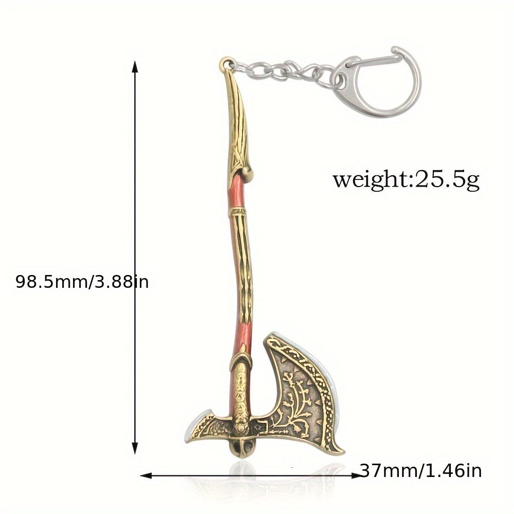 Funky Fantasy Axe Keychain for Men - Zinc Alloy Pendant with Iron Chain & Keyring, Durable Backpack Accessory for Gamers & Fantasy Fans