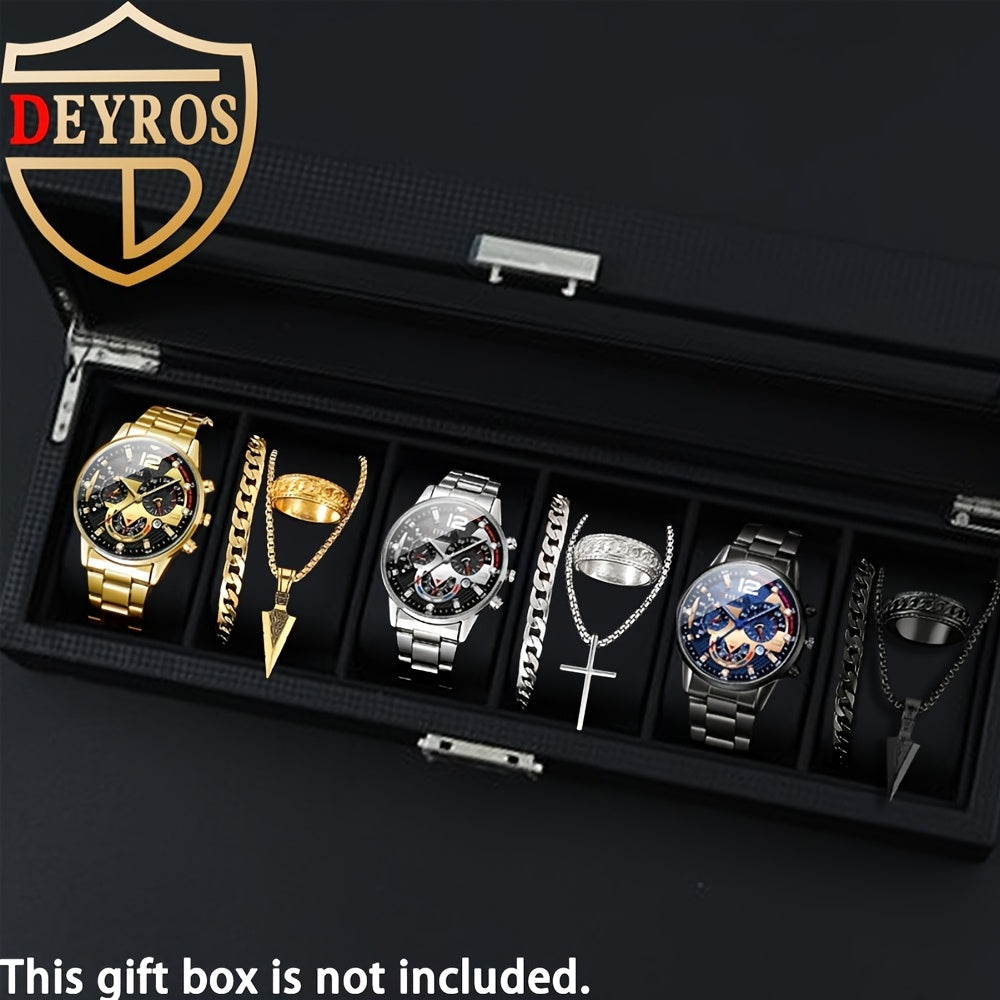 12pcs/Set, Mens Watches for Men, 3pcs Fashion Mens Watches Multi Color Combination Quartz Men Watches Sets Analog Alloy Watch Sets & 9pcs Mens Fashion Hip-Hop Bracelet+Necklace+Ring Mens Jewelry Sets - Christmas, Halloween Gift, Reloj Para Hombre
