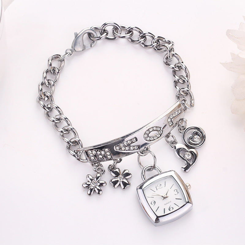 Women'S Bracelet Watch LOVE Quartz Watch Flower Decor Tonneau Dress Watch Ladies Exquisite Casual Watch Anniversay Birthday Christmas New Year Gifts