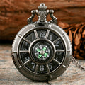 Compass Design Vintage Hollow Skeleton Pocket Watch, Black Starry Round Dial Pendant Clock, Halloween Birthday Christmas New Year Presents