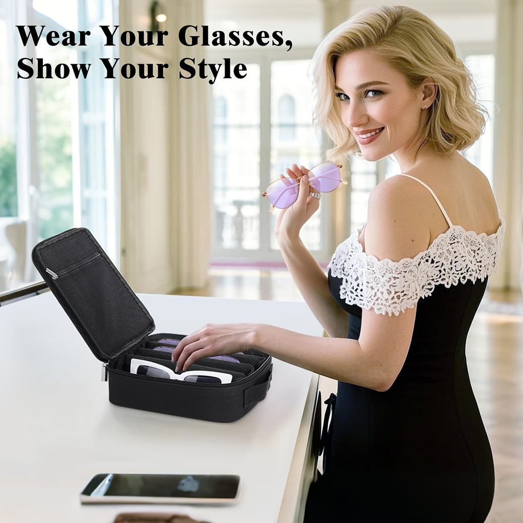 Organizer Case Adjustable Slot for Eyeglasses Hard-Shell Portable Storage Box for Men Women
