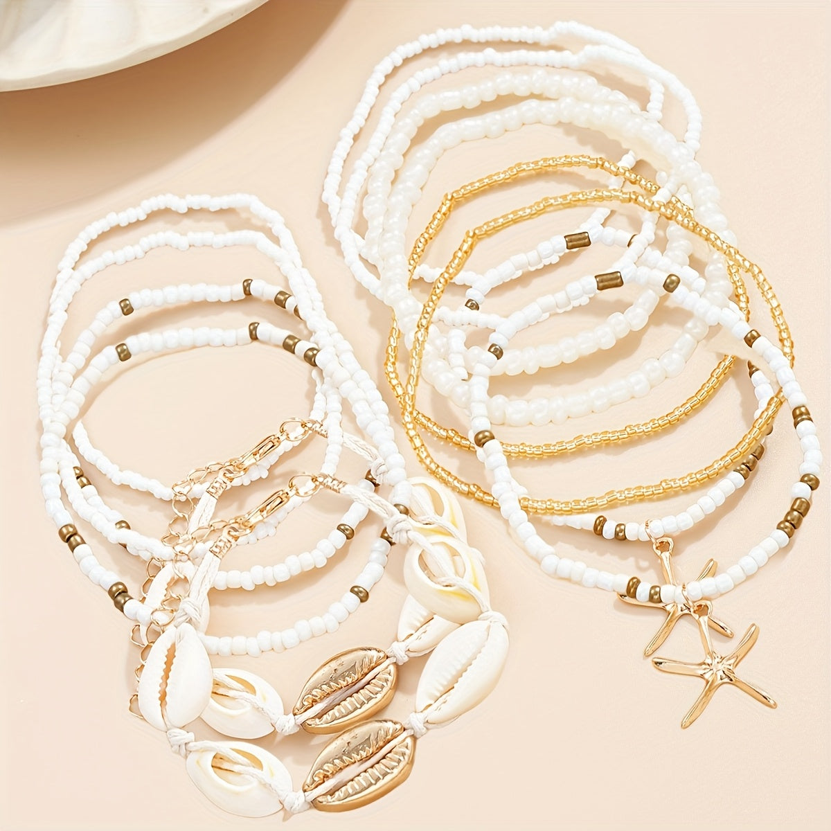 Set of 28pcs Including a Bohemian Shell Starfish Beaded Bracelet And Anklet for Women, Ideal for Dates, Vacations, Everyday Use, And As Gifts