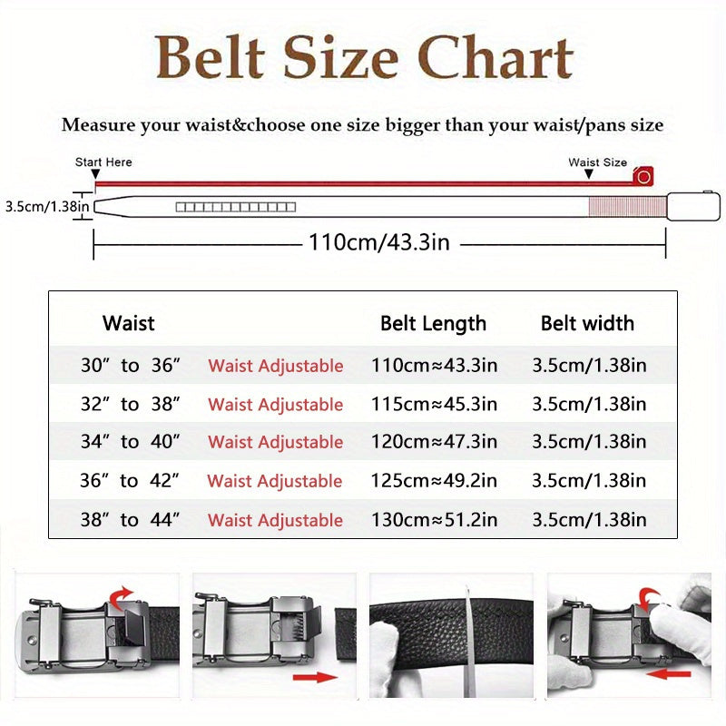 2pcs Genuine Leather Ratchet Belt for Men - Adjustable Automatic Buckle, Versatile Casual Business Style, Durable Alloy Buckle, High-Quality Leather Panel, Easy to Wear And Suitable for Any Occasion