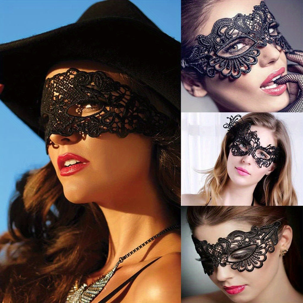 5pcs Sexy Black Fabric Lace Eye Masks Set Random Lace Mask | Half-Face Mask Women Party Cosplay Masquerade Accessories Vintage Hollow Black Flower Eye Masks Proms, Music Festivals, And Holiday Wear Accessories